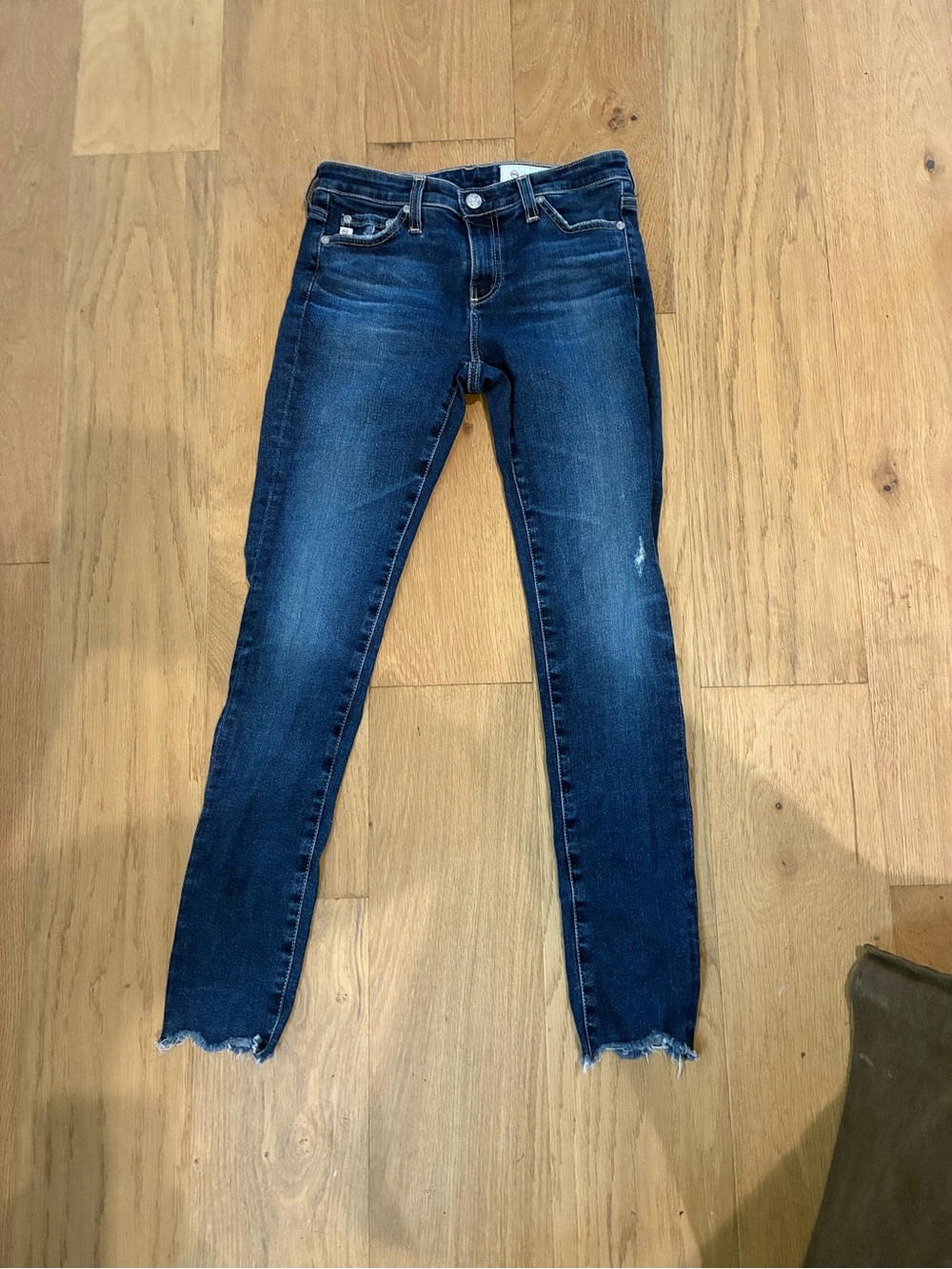 AG Adriano Goldschmied Dark Blue Skinny Jeans with Raw Hem
